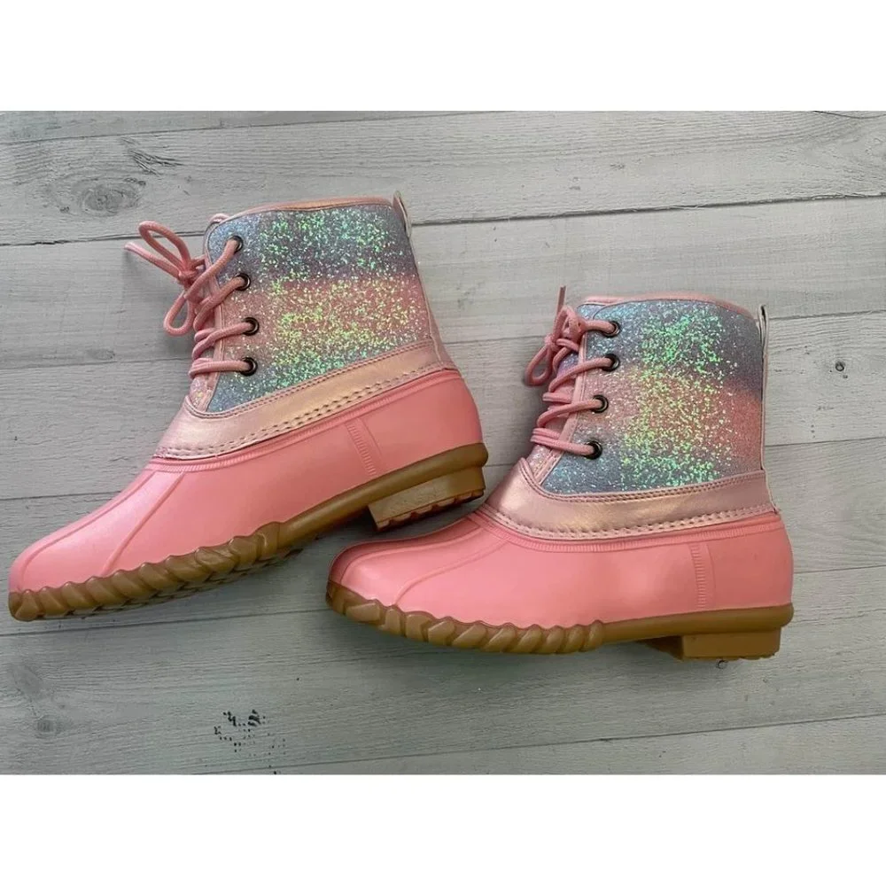 Girls‎ Fabkids Pink Glitter Duck Boots Size 5 NEW